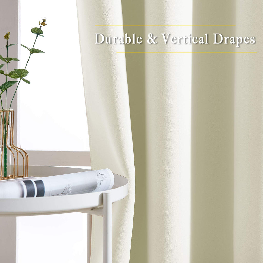 NICETOWN Room Darkening Window Curtains 90 inch Length - Thermal Insulated Grommet Light Blocking Solid Curtain Drapes for Bedroom/Living Room (Beige, Set of 2, 66" Wide Per Panel)