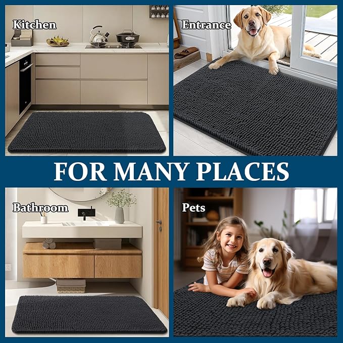 OLANLY Dog Door Mat for Muddy Paws 40x24, Super Absorbent Chenille Mud Mat