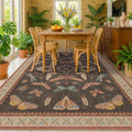 Dining Room Rugs for Under Table 6x9 - Washable Soft Rugs for Bedroom Aesthetic, Low Pile Stain Resistant Living Room Carpet, Vintage Insect Home Décor (Brown)