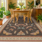 Dining Room Rugs for Under Table 6x9 - Washable Soft Rugs for Bedroom Aesthetic, Low Pile Stain Resistant Living Room Carpet, Vintage Insect Home Décor (Brown)
