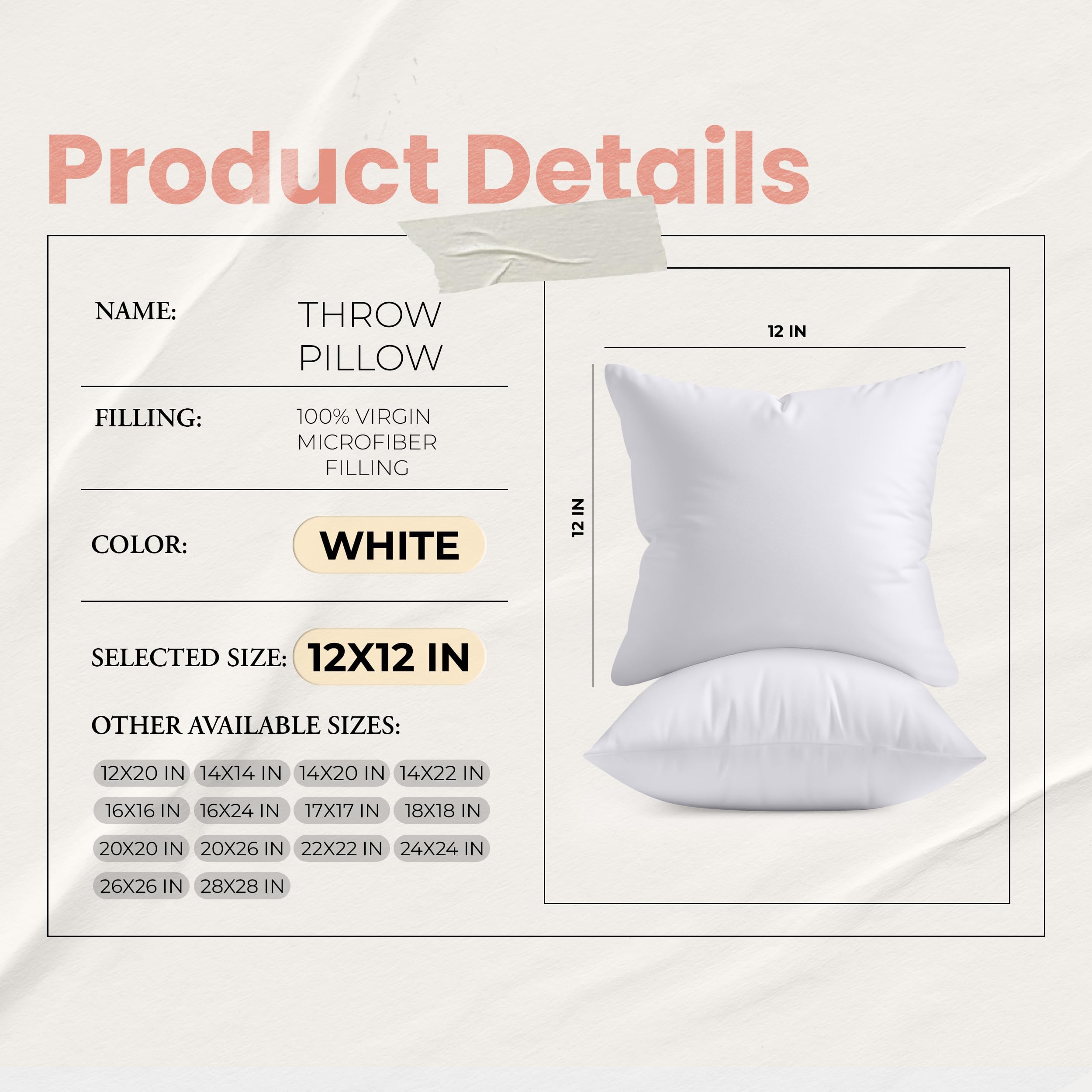 Utopia Bedding 12x12 Pillow Inserts, White Throw Pillows for Couch, 2 Pack