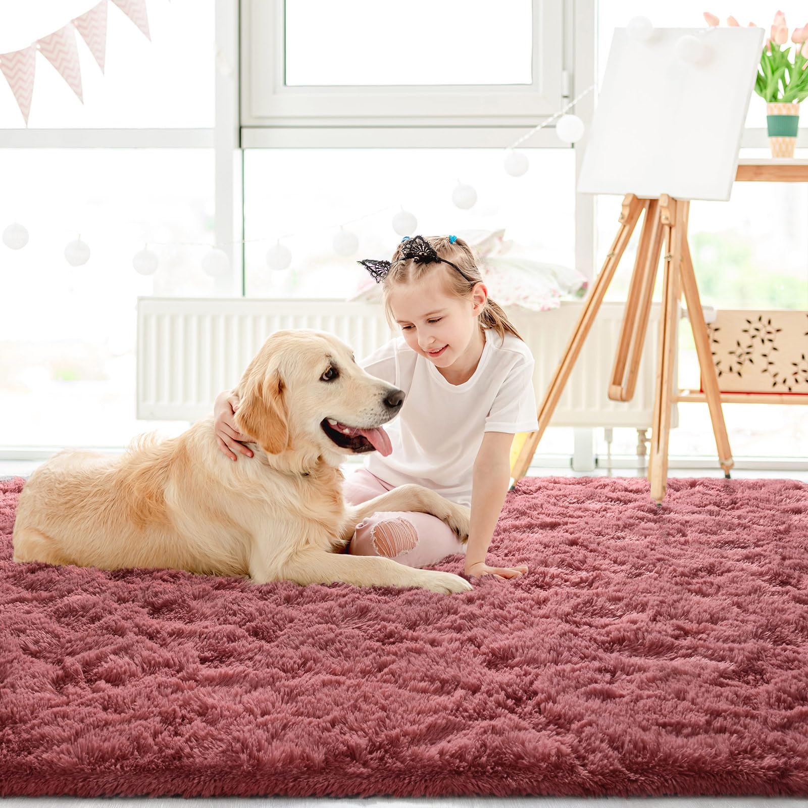 LOCHAS Area Rugs Fluffy Living Room Carpets for Kids Bedroom 3x5, Blush