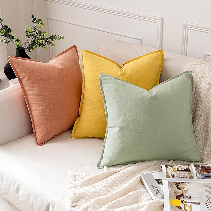 MIULEE Decorative Linen Euro Sham Pillow Covers 24x24 Light Green Boho Farmhouse Neutral Spring Couch Throw Pillows for Bed Pack of 2 Accent Modern Pillowcase Summer Sofa Livingroom Home Decor