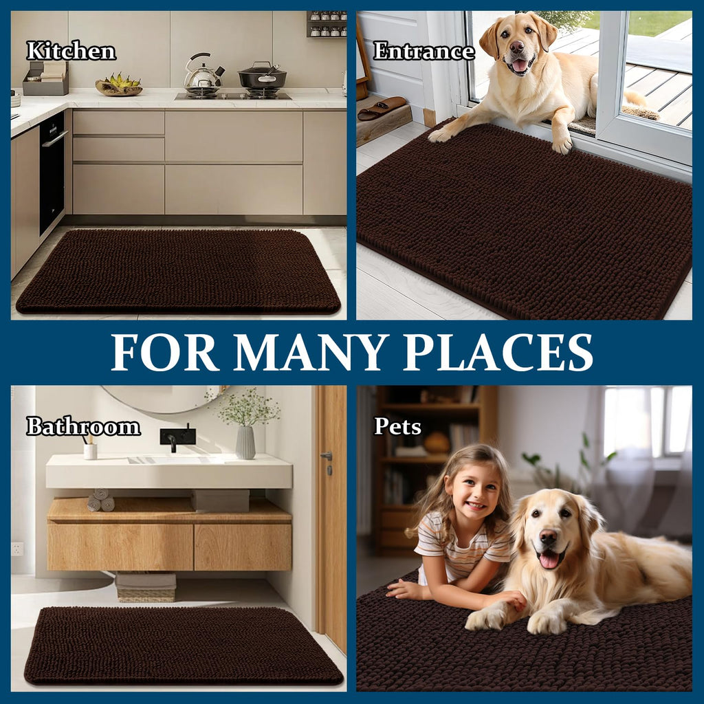 OLANLY Dog Door Mat for Muddy Paws 44x24, Super Absorbent Chenille Mud Mat