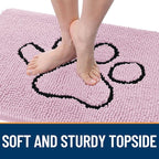 OLANLY Dog Door Mat for Muddy Paws 30x20, Paw Print Design, Absorbs Moisture and Dirt, Non-Slip Washable Doormat, Quick Dry Chenille Mud Mat for Dogs, Entry Indoor Entryway Carpet, Dusty Rose