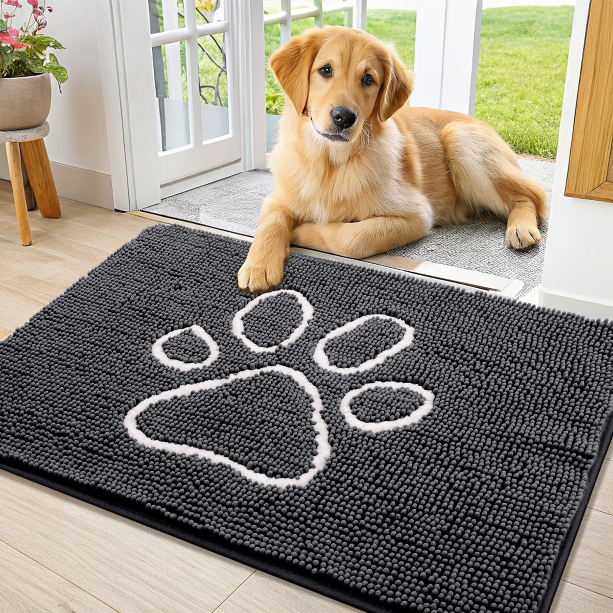 Smiry Dog Door Mat for Muddy Paws, Absorbent Non Slip Dirt Trapper, 36x24
