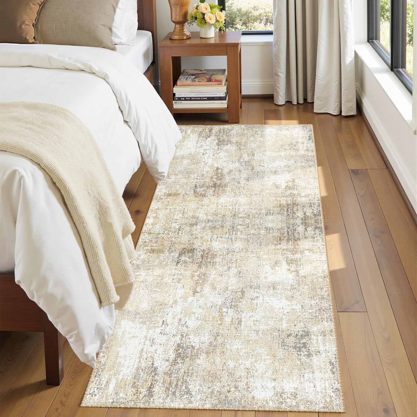 RELEANY Washable Runner 2'x6' Abstract Area Rug for Hallway Neutral Brown