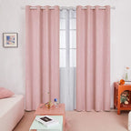 Deconovo Pink Blackout Curtains for Bedroom, Thermal Insulated Soundproof Pravicy Curtain, Silver Wave Dots Print, 52 x 84 Inch Long, Machine Washable Window Panels for Kids Room Nursery, Set of 2