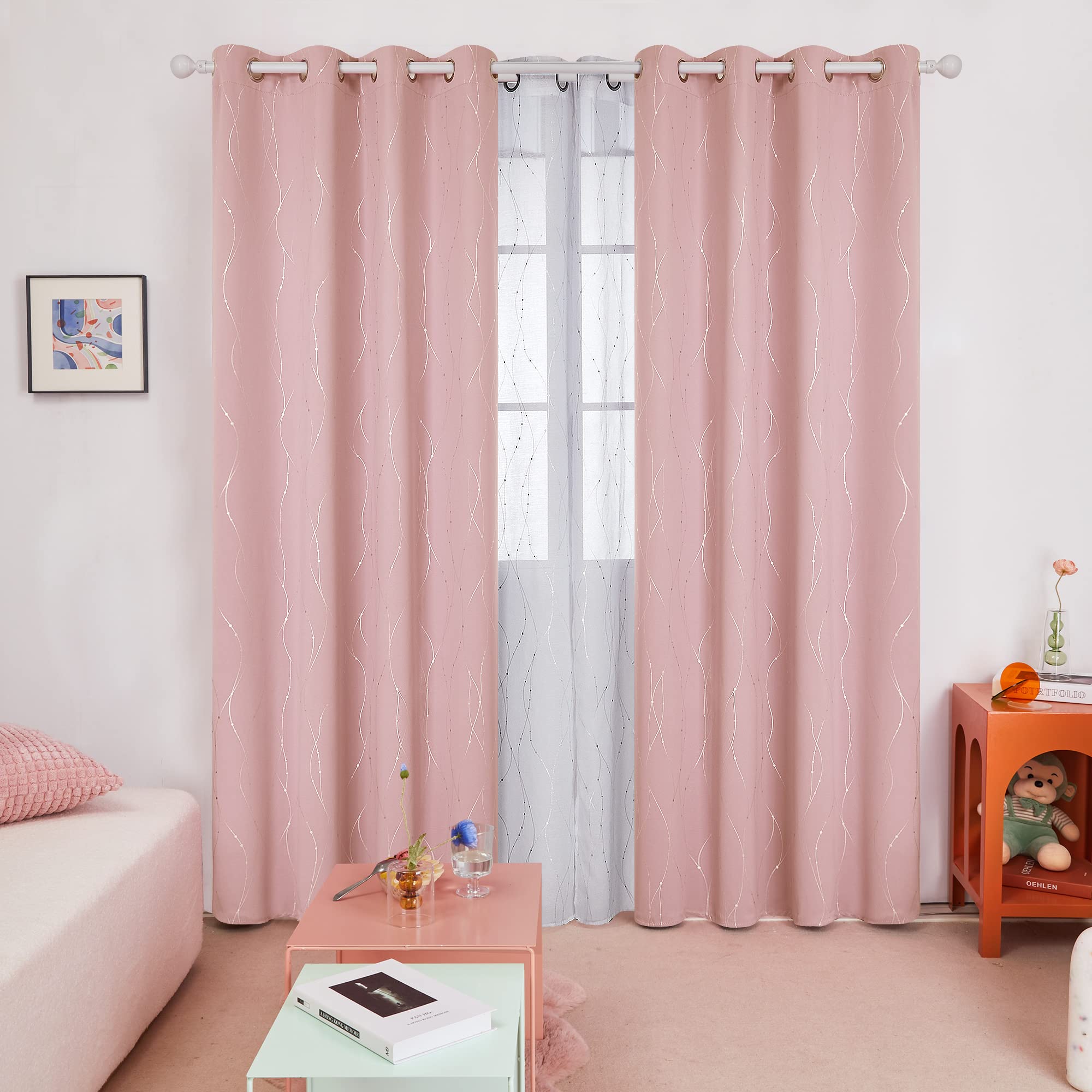 Deconovo Living Room Curtains 95 Inches Long, Blackout Curtains for Bedroom