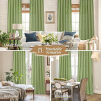 LAMIT Faux Linen Curtains 63 inches Long for Bedroom, Rod Pocket Thick Linen Drapes Light Filtering Privacy Window Spring Decor Curtains for Living Room, 2 Panels (52 x 63 Inch, Green)