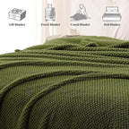 Whale Flotilla Queen Size Fuzzy Fleece Blanket, Fluffy Warm Soft Jacquard Bed Blankets for All Season, Lightweight and Cozy, 90x90 Inch, Olive