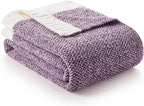 Snuggle Sac Super Soft Purple Blanket Reversible Twin Size for Bed and Sofa, Warm Cozy Knit Blankets Fuzzy Plush, Heather Purple, 60x80 inches