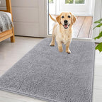OLANLY Dog Door Mat for Muddy Paws 44x32, Absorbs Moisture and Dirt, Absorbent Non-Slip Washable Doormat, Quick Dry Chenille Mud Mat for Dogs, Entry Indoor Entryway Carpet for Inside Floor, Light Grey