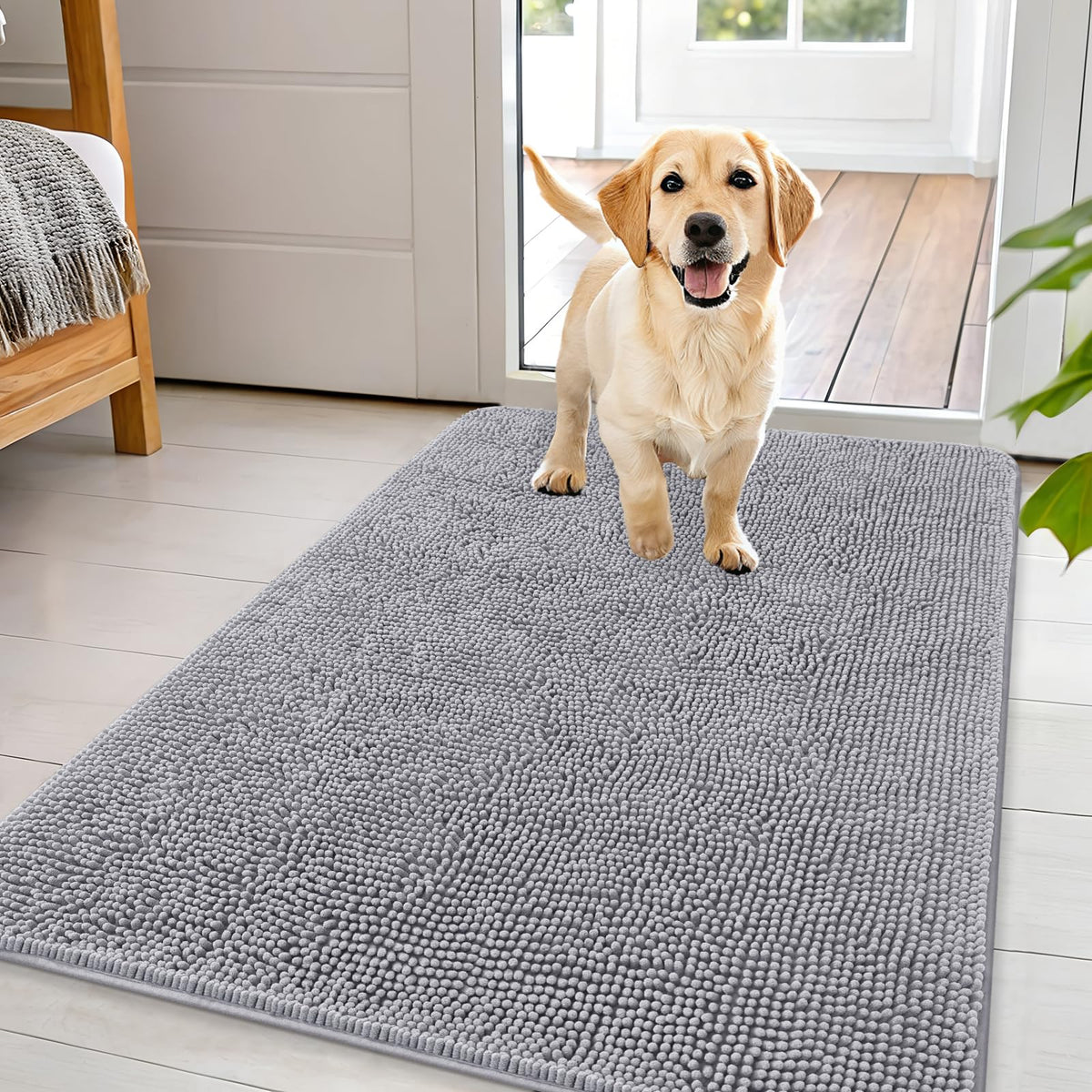 OLANLY Dog Door Mat for Muddy Paws 44x32, Super Absorbent Chenille Mud Mat