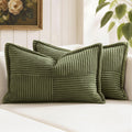 MIULEE Olive Green Corduroy Lumbar Pillow Covers 12x20 Inch 12x20 Inch with Splicing Set of 2 Soft Boho Pillow Covers Broadside Decorative Textured Summer Pillowcases for Couch Bed Livingroom