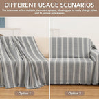 KaviKon Couch Cover for Dogs, Boho Sofa Covers for 3 Cushion Couch, Chenille Sofa Slipcover for Pets Washable, L-Shape Sectional Loveseat Cover Soft Throw Blankets with Tassels(71x134,Striped Grey)