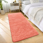 OLANLY 2x6 Machine Washable Runner Rugs for Hallway, Soft Fluffy Shaggy Bedside Rugs for Bedroom, Living Room, Indoor Floor Carpet for Kids Girls and Boys, Home Decor Aesthetic, Coral Red