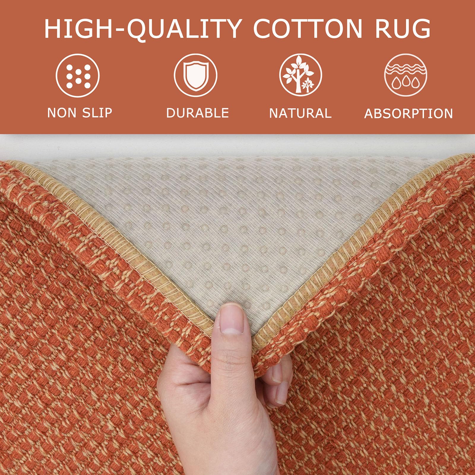 KOZYFLY Extra Long Runners for Hallways 3x14 ft Washable Kitchen Runner Non Slip Rubber Backed Hallway Rug Cotton Entryway Runner Rug Floor Carpet for Indoor Hall, Kitchen, Stair, Orange/Tan