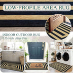 Front Door Mat Indoor Entrance - 2x4.3 Ft Modern Washable Layered Doormat Outdoor Entrance Porch Rug Non-Slip Black Tan Geometric Border Runner Rug for Kitchen Bedroom Laundry Room Porch Decor