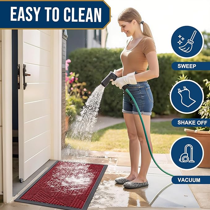 Smiry Front Door Mat Outside Entrance, Low Profile Rubber Doormat, 71x23