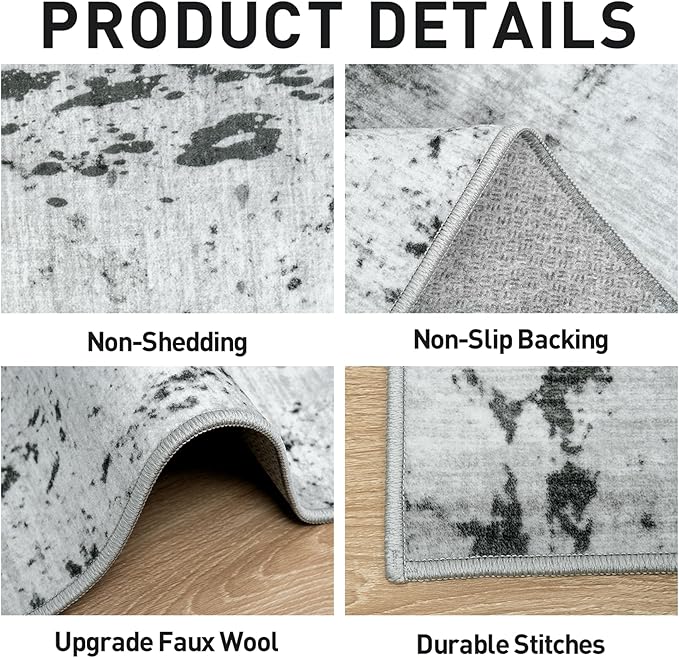2'6''x8' Runner Rugs Washable Rug: Modern Abstract Living Room Rug Soft Anti-Skid Thin Carpet Indoor Floor Non-Shedding Carpets for Bedroom Dining Room Farmhouse Nursery Home Office Black White Grey