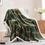 PU MEI Sherpa Fleece Throw Blanket 80" x 90" Reversible Plush Fluffy Large Big Blanket Lattice Flannel Blankets for All Season Use, Chrismas Green