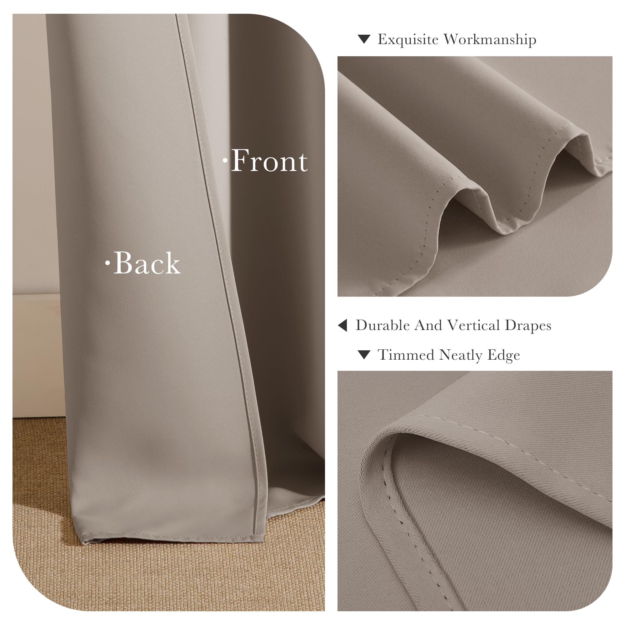 PONY DANCE Blackout Window Curtains - Back Tab Window Treatments Curtain Panels/Draperies Room Darkening Noise Reducing Home Fashion, Wide 42 x Long 45 inches, Light Taupe, One Pair