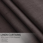 Nanspring Cocoa Coffee Linen Blend Light Filtering Back Tab Curtains 108 Inches Long, Semi Sheer Privacy Drapes for Living Room & Bedroom, 52x108 inch, 2 Panels
