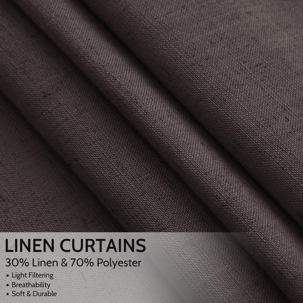 Nanspring Cocoa Coffee Linen Curtains 84 Inch Length 2 Panels Set for Living Room Back Tab Light Filtering Semi Sheer Curtain for Bedroom Farmhouse Drapes, 52x84 Inch, 2 Panels