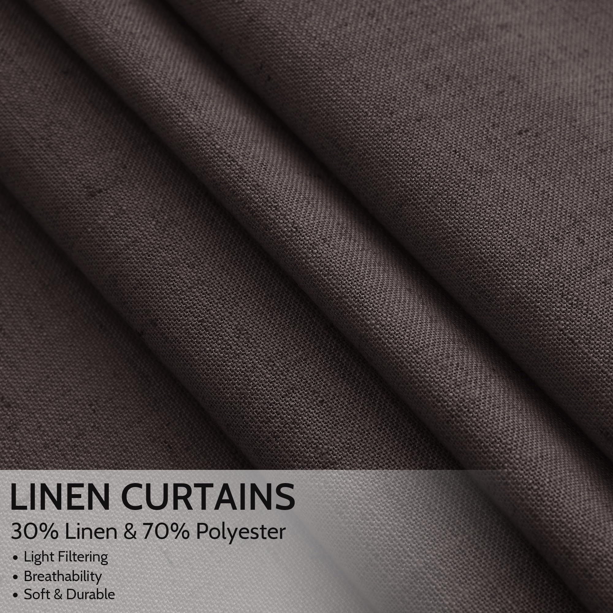 Nanspring Cocoa Coffee Linen Curtains 84 Inch Length 2 Panels Set for Living Room Back Tab Light Filtering Semi Sheer Curtain for Bedroom Farmhouse Drapes, 52x84 Inch, 2 Panels