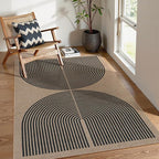 Lahome Enfys Modern Rainbow Easy Jute Office Rug, Outdoor Patio Rug 4x6 for Living Room Washable Carpet for Bedroom, Farmhouse Contemporary Non Slip Non Shedding Black Carpet for Backyard