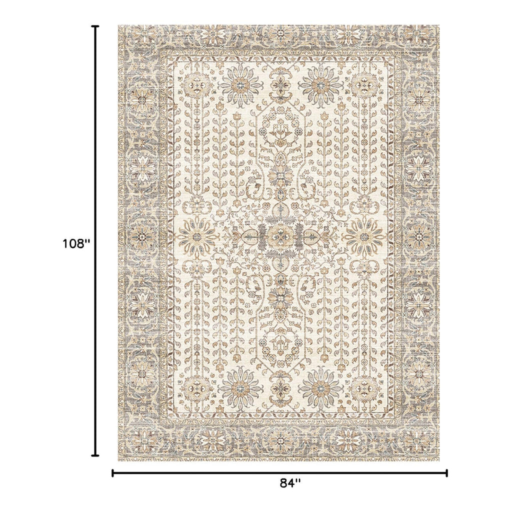 phonzenuo 7x9 Area Rugs for Living Room,Thin Washable Rug, Non-Slip Foldable Area Rug for Bedroom, Dining Room, Home Office, Cream