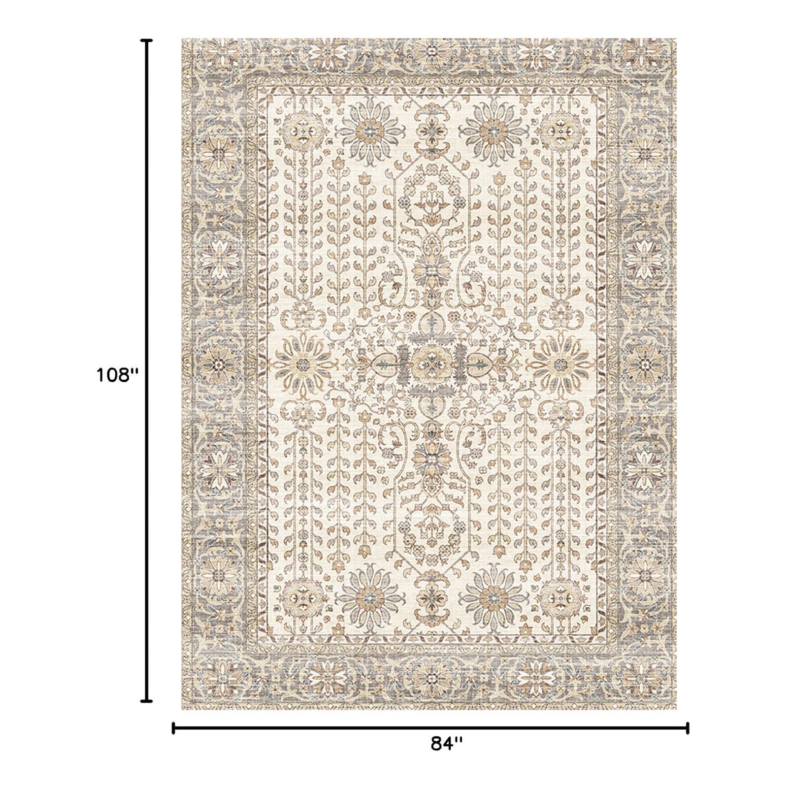 phonzenuo 7x9 Area Rugs for Living Room,Thin Washable Rug, Non-Slip Foldable Area Rug for Bedroom, Dining Room, Home Office, Cream
