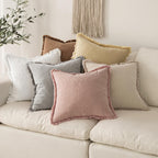 MIULEE Boho Linen Fringe Decorative Throw Pillow Covers White 20x20