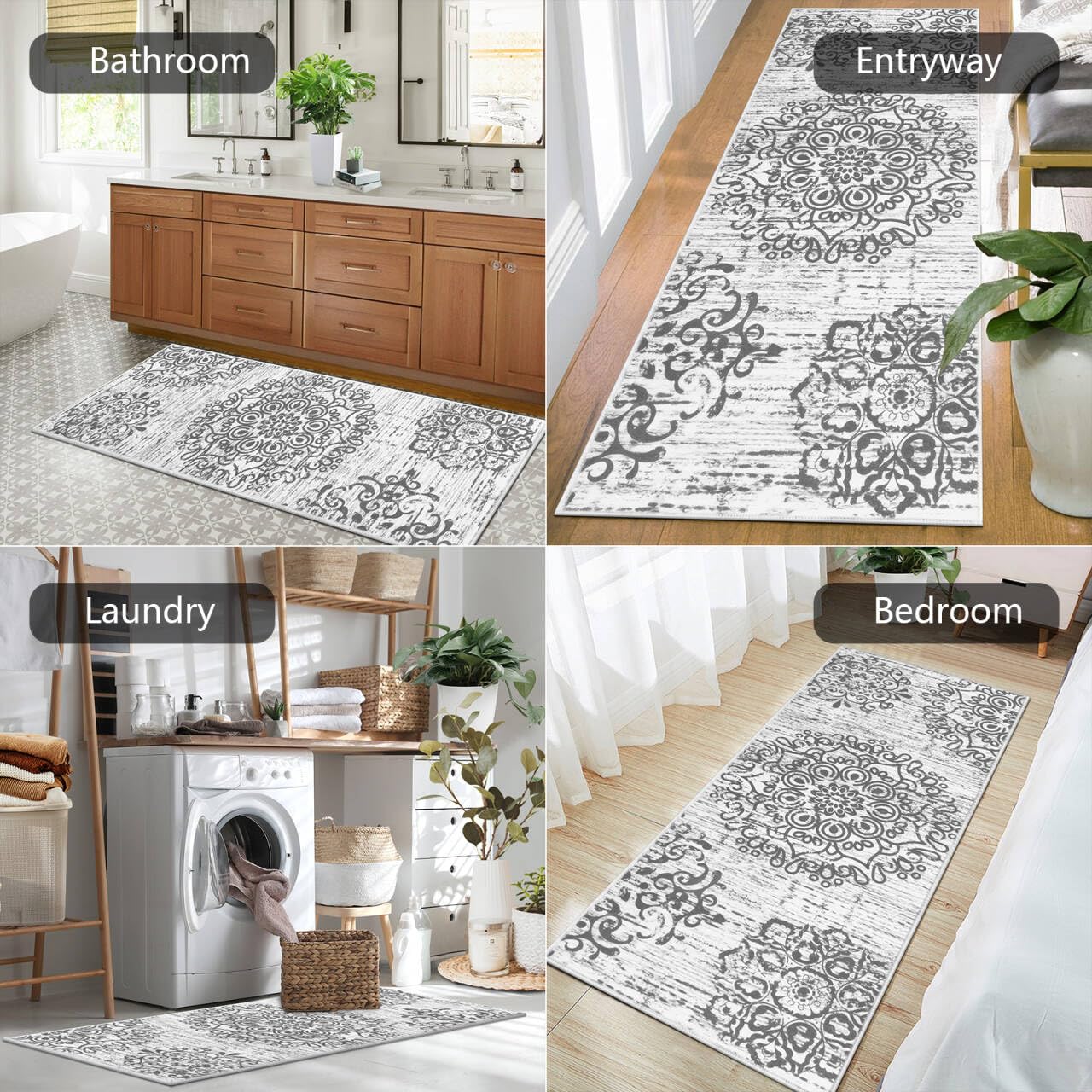 HEBE Hallway Runner Rug 2'x5', Washable Non Slip Kitchen Rug Runner