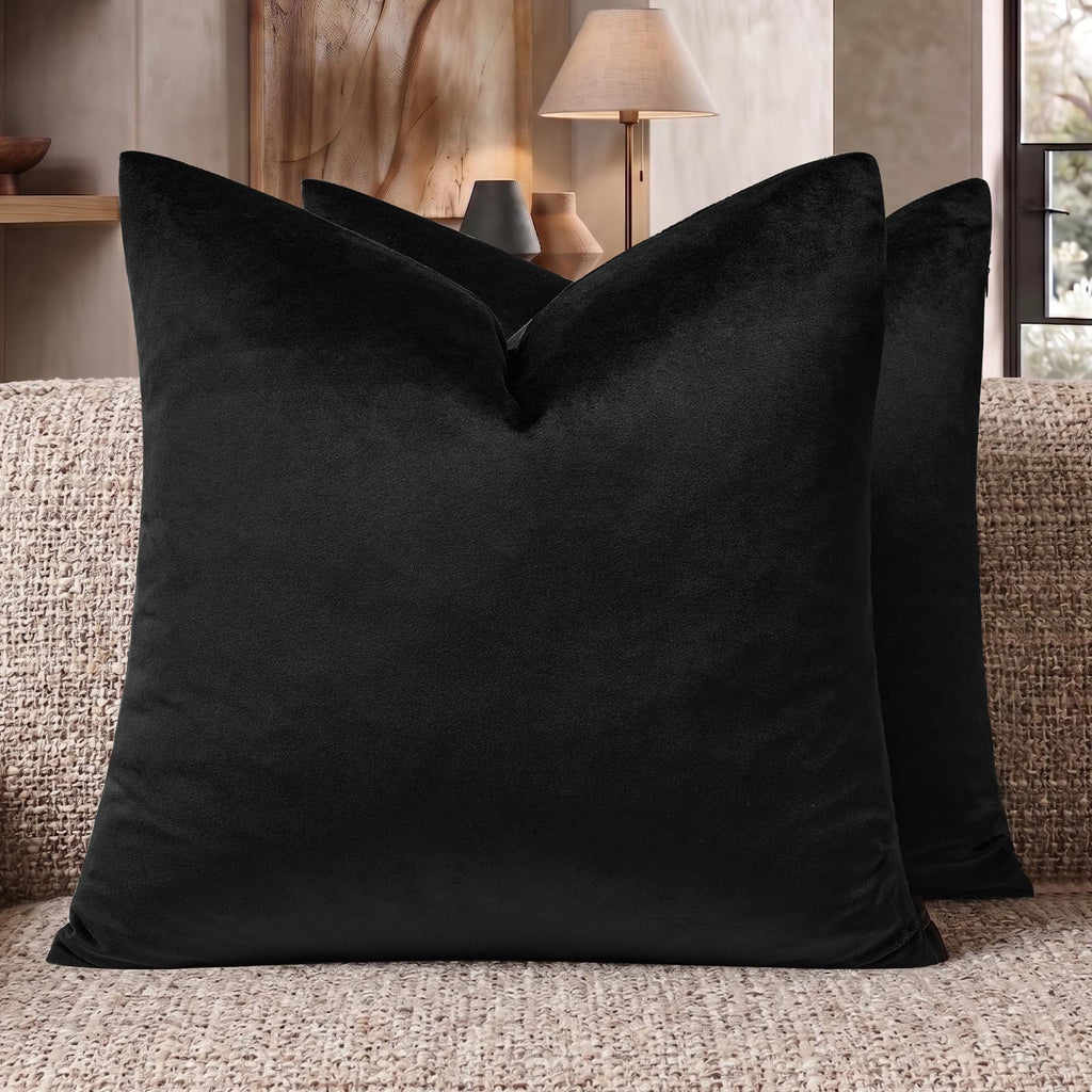 GIGIZAZA Black Velvet Pillow Covers 16x16 Decorative Pillows Pack of 2