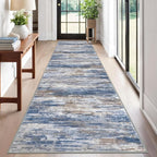 KOZYFLY Modern Abstract Washable Rug Runner 2.6x12 Hallway Rug Runner Non-Slip Soft Kitchen Runner Rugs, Blue Rust Striped Carpet for Entryway Bathroom Laundry Room Foyer