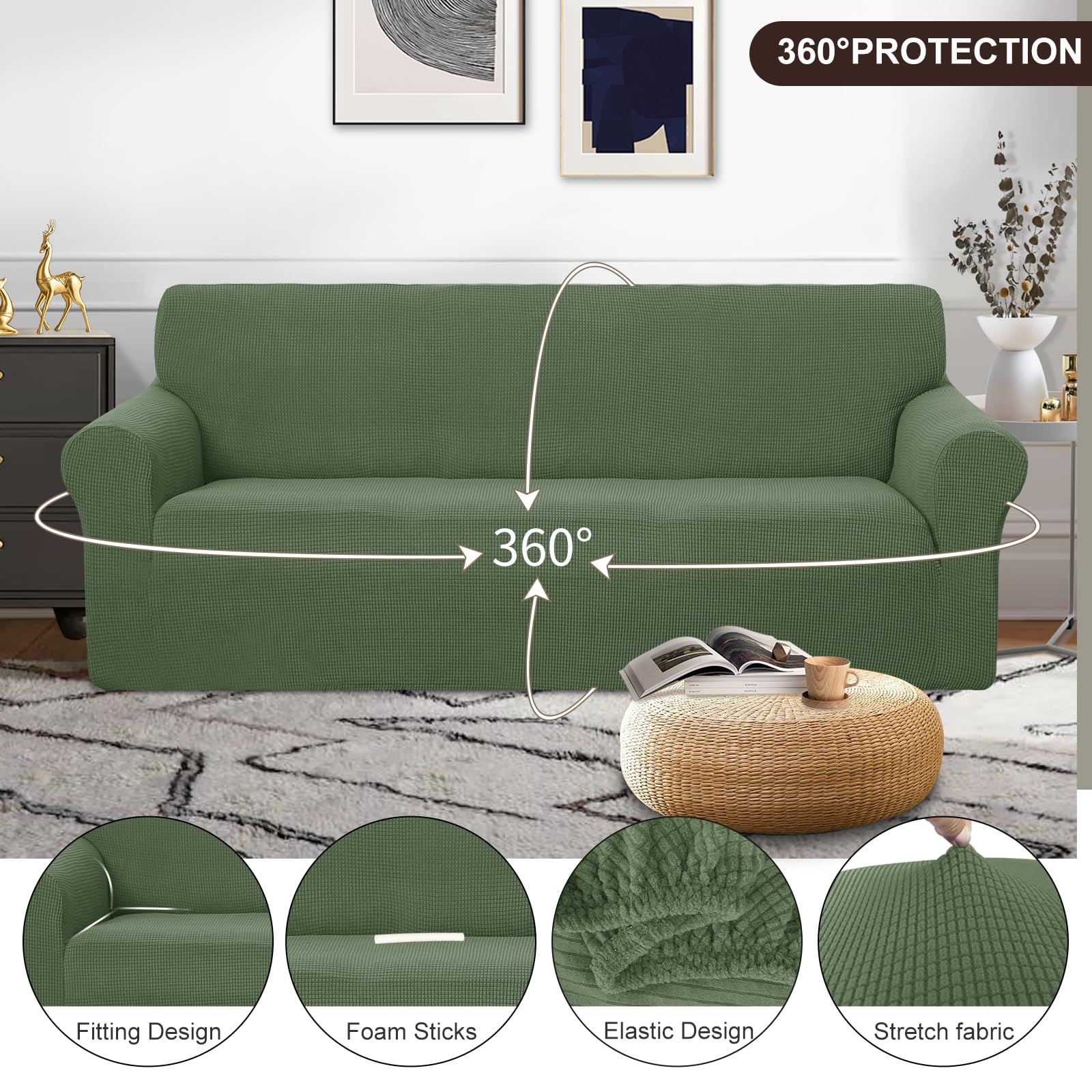 U-NICE HOME Oversized Stretch Couch Cover Slipcover, Loden Frost