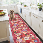 Rug for Hallways Kitchen Rug 2'6" x 14', Non Slip Washable Rugs with Rubber Backing Soft Floral Carpet Runner for Hallways, Kitchen, Laundry, Bedroom, Bathroom(2.6 x 14, Red Garden)