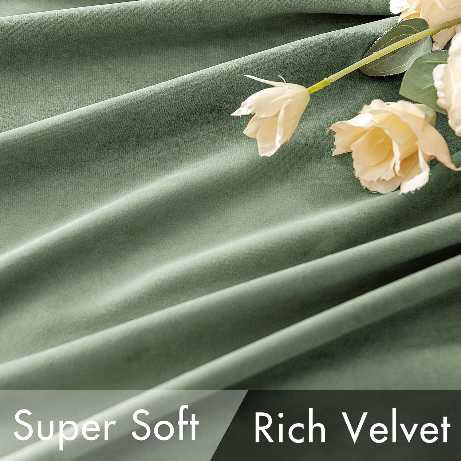 MIULEE Sage Green Velvet Curtains 52x96 inches Luxury Blackout Curtains