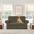 WEERRW Velvet Couch Covers for 2 Cushion Couch Sofa - High Stretch Luxury Velvet Plush 3 Pieces Sofa Slipcovers with Elastic Bottom, Furniture Protector for Pets, Machine Washable, Light Brown, Medium