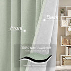 RYB HOME Light Green Curtains 100% Blackout, Linen Window Treatment Panels Thermal Insulated, Privacy Drapes for Living Room/Bedroom/Nursery, Rod Pocket & Back Tab, 2 Panels, W52xL84