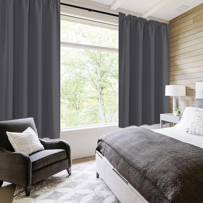 DWCN Blackout Curtains for Bedroom 52 x 63 Inch Long Dark Grey 2 Panels