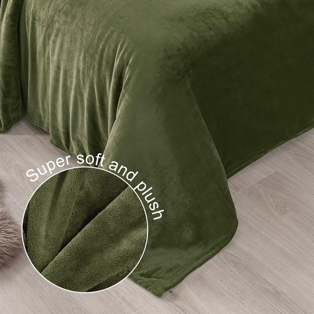 Exclusivo Mezcla Soft Fleece Blanket King Size for Bed, Olive Green