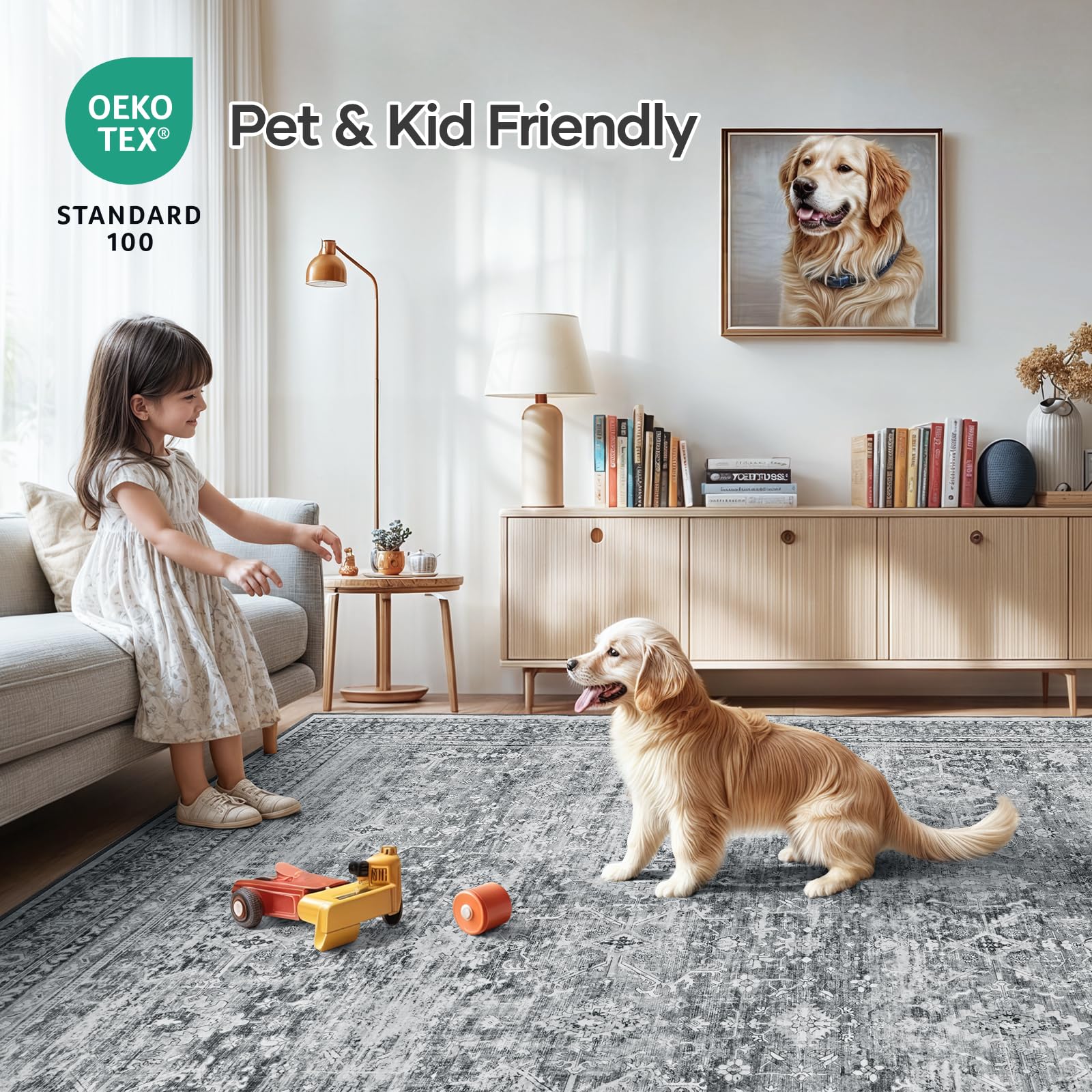 5x7 Area Rug for Living Room Bedroom, Non-Slip Washable Grey Carpet