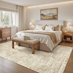 5x7 Area Rugs Brown Low Pile Indoor Washable Trendy Faded Style Floral Rugs for Bedroom Living Room Dining Room Foldable Non-Slip Thin Print Mat