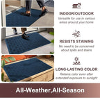 Mibao Front Door Mat Indoor Outdoor Entrance, Dirt Trapping Waterproof All-Season, All-Weather Doormat, Non-Slip Durable Natural Rubber Low Profile Easy Clean Patio Entrance Mat, 29.5" x 17", Blue