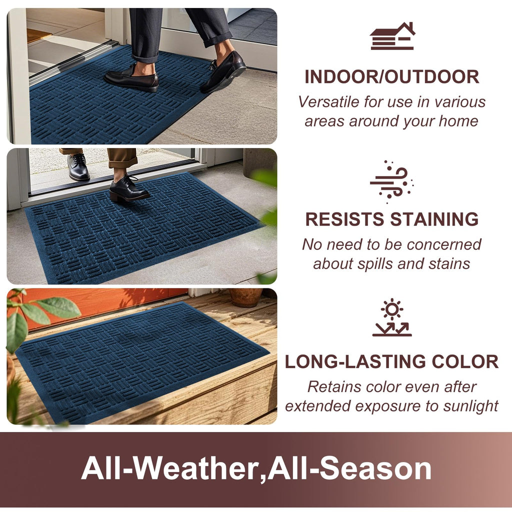 Mibao Front Door Mat Outdoor Entrance, 29.5" x 17" Heavy Duty Welcome Mat, Waterproof Dirt Trapper Doormat, Super Absorbent Indoor Entryway Mat for Patio & Porch - Blue
