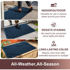 Mibao Front Door Mat Outdoor Entrance, 61.5" x 36" Heavy Duty Welcome Mat, Waterproof Dirt Trapper Doormat, Super Absorbent Indoor Entryway Mat for Patio & Porch - Blue