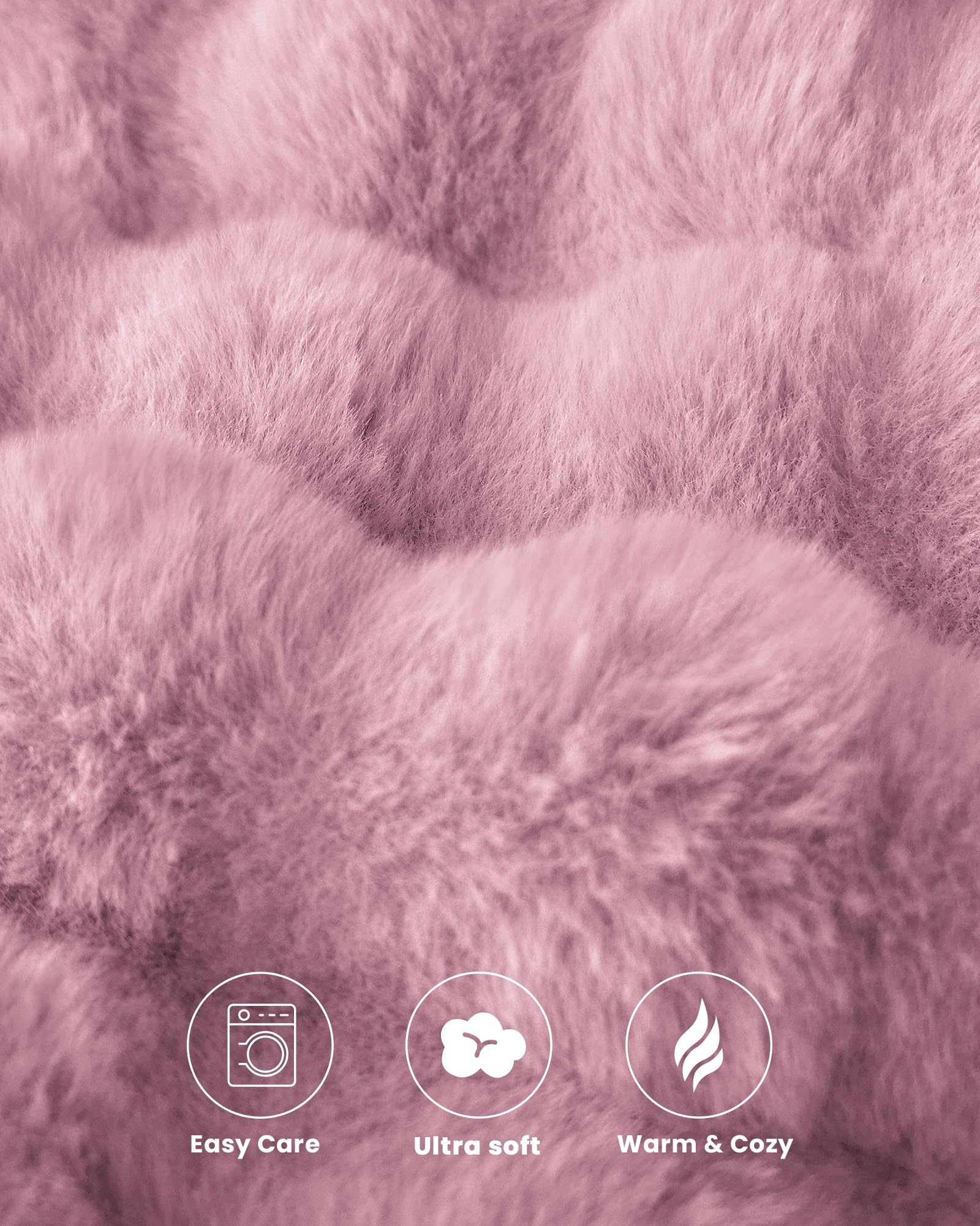 blunique Ultra Soft Cozy Faux Fur Throw Blanket, Fuzzy Plush Thick Bubble Blanket, Oversize Luxury Fluffy Blanket for Couch, Sofa, Bedroom, and Living Room,50x60 Inches,Pink